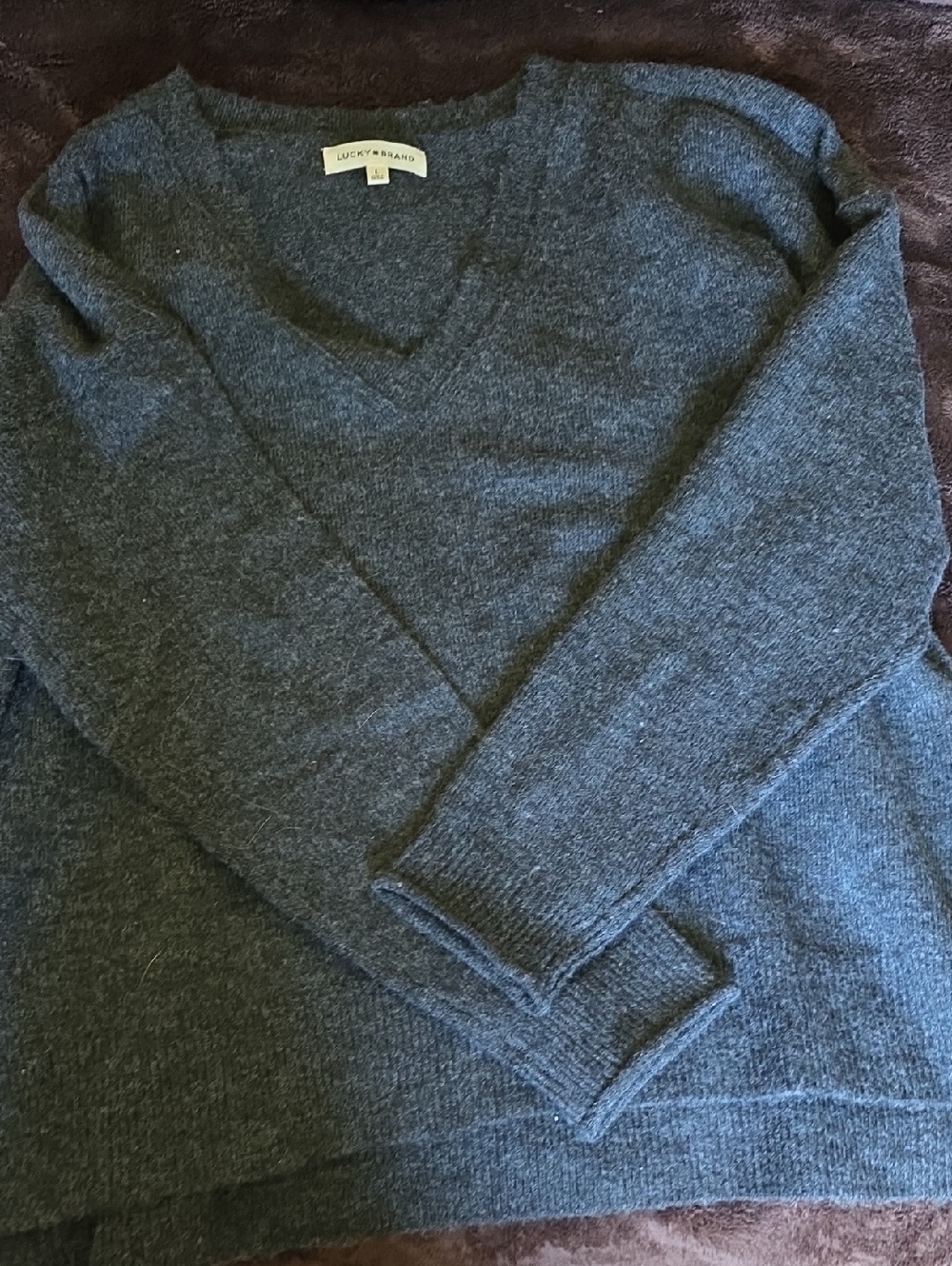 Lucky Brand Women's V-Neck Sweater in Heathered Navy